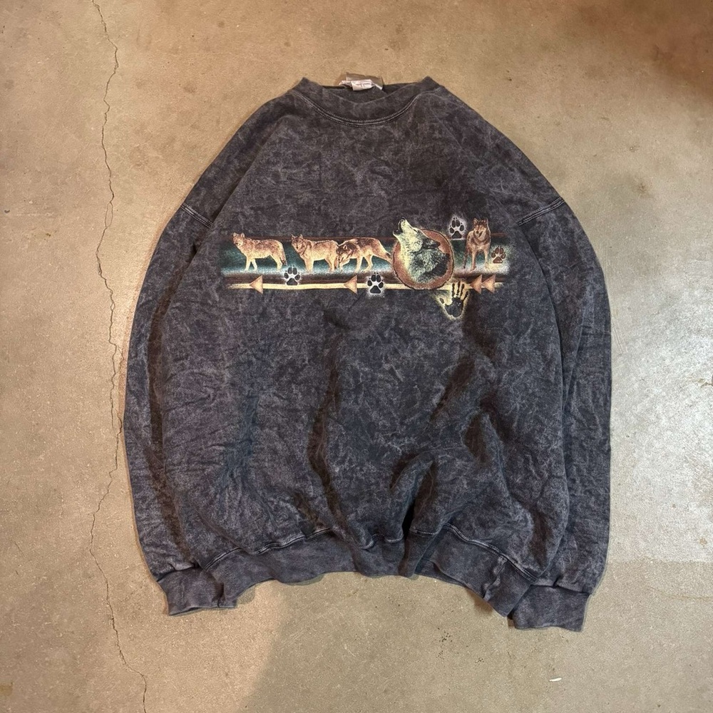 Hanes Dark Charcoal Crewneck Sweater with Colorful Graphic Design